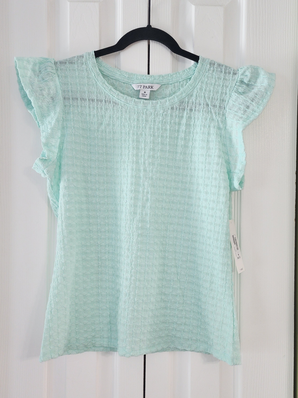Mint Green Textured Flutter Sleeve Blouse